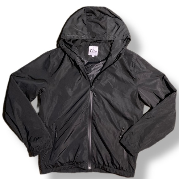 NWOT ZYIA Active Minimalist Hooded Black Bomber / Running Jacket sz XL - Picture 2 of 6